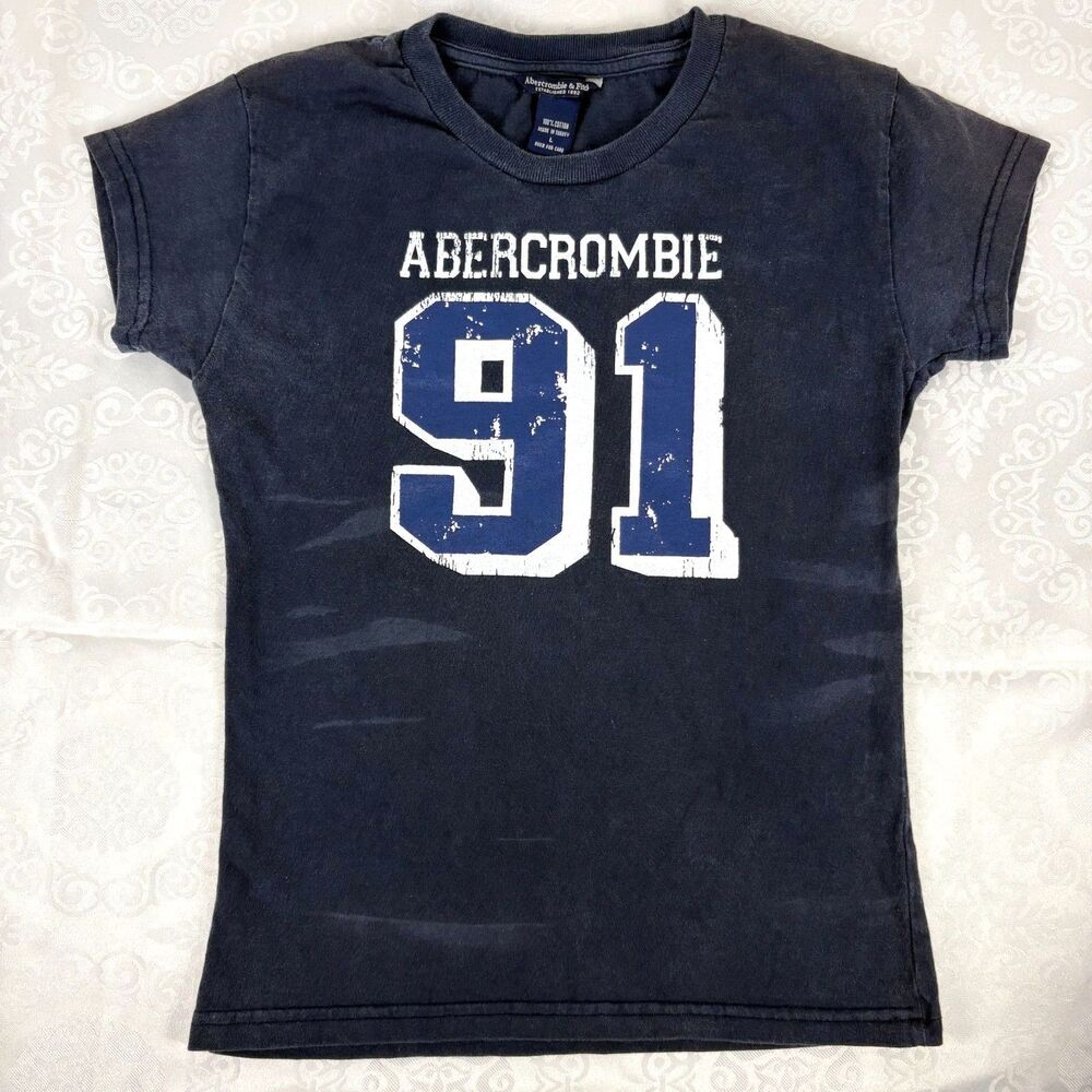 Abercrombie and Fitch Baby Tee Y2K Graphic Number Jersey Faded Worn In Small